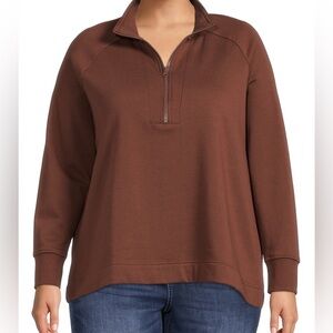 Terra & Sky Brown Quarter Zip Pullover Sweatshirt